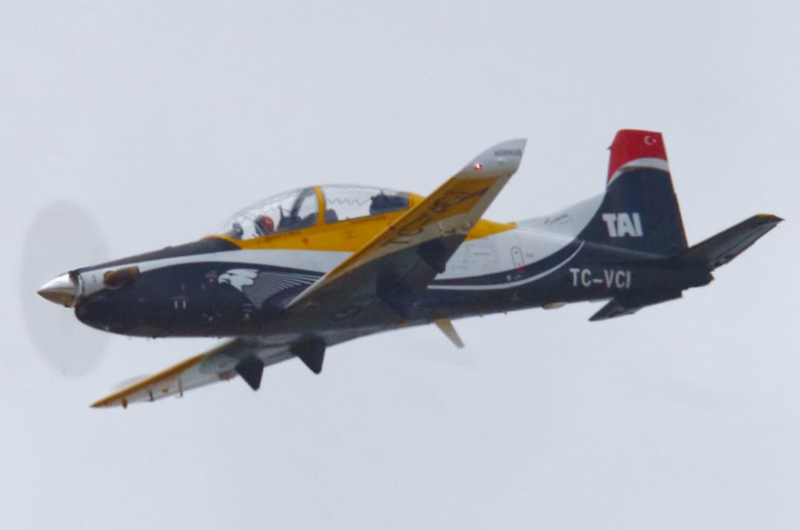 TAI Hürkuş turboprop trainer on display at the 2017 Paris Air Show at Le Bourget