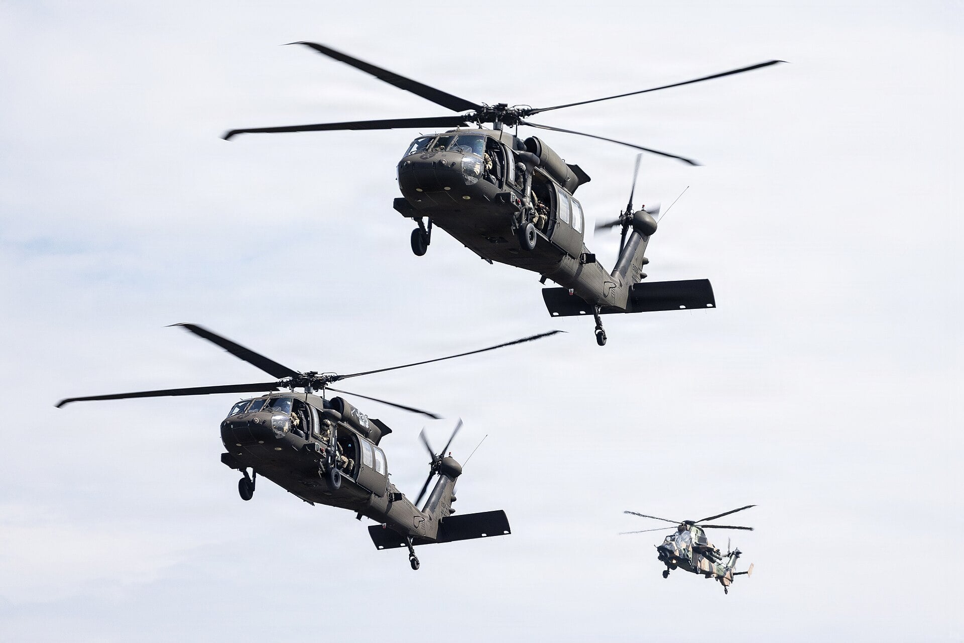 Australian Army Tiger ARH flying in formation with US Army Black Hawks during Exercise Keris Strike 2026