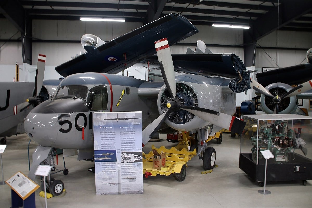 The Grumman-assembled Tracker pattern aircraft 1501 preserved at the Shearwater Aviation Museum in Nova Scotia