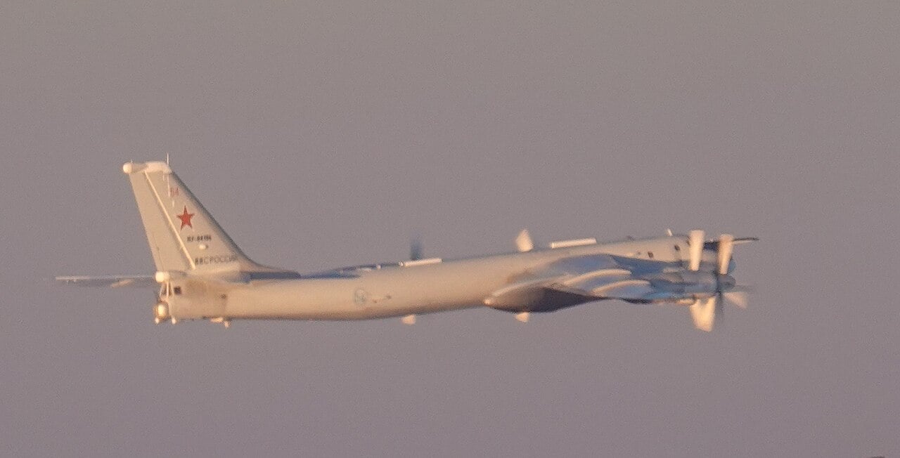 A Russian Tupolev Tu-95, known to NATO as the Bear, photographed during a NORAD intercept over the Bering Sea