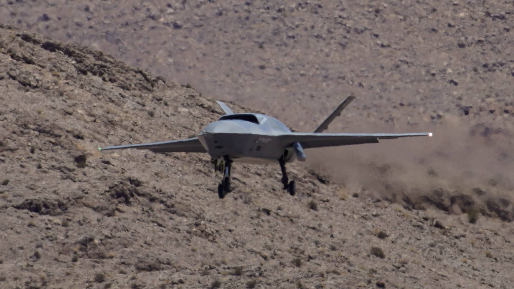 A US Air Force YFQ-42A Vengeance on approach to Creech Air Force Base, Nevada
