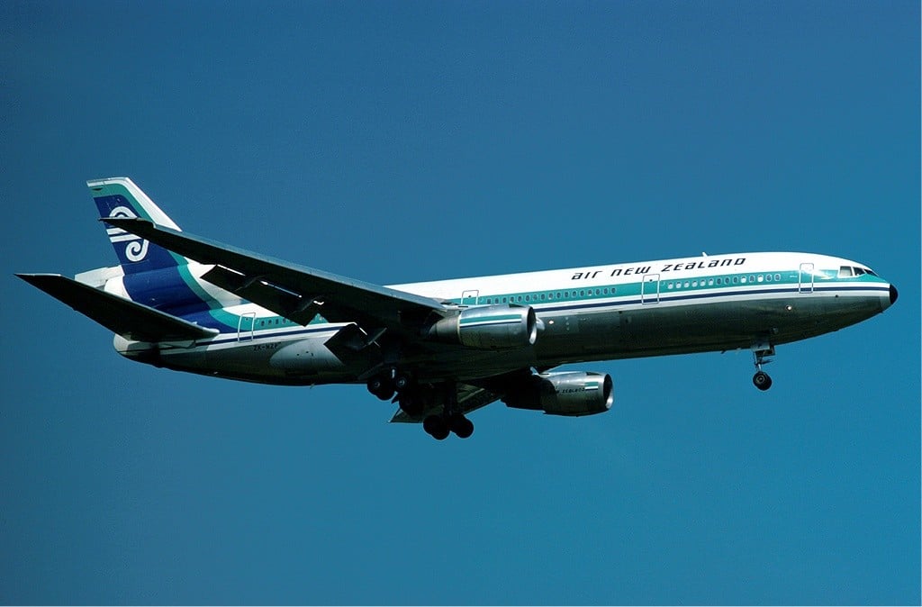 Air New Zealand McDonnell Douglas DC-10 ZK-NZP on the ground at London Heathrow in 1977