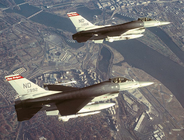 F-16s of the 119th Fighter Wing flying a combat air patrol over Washington DC and the Pentagon