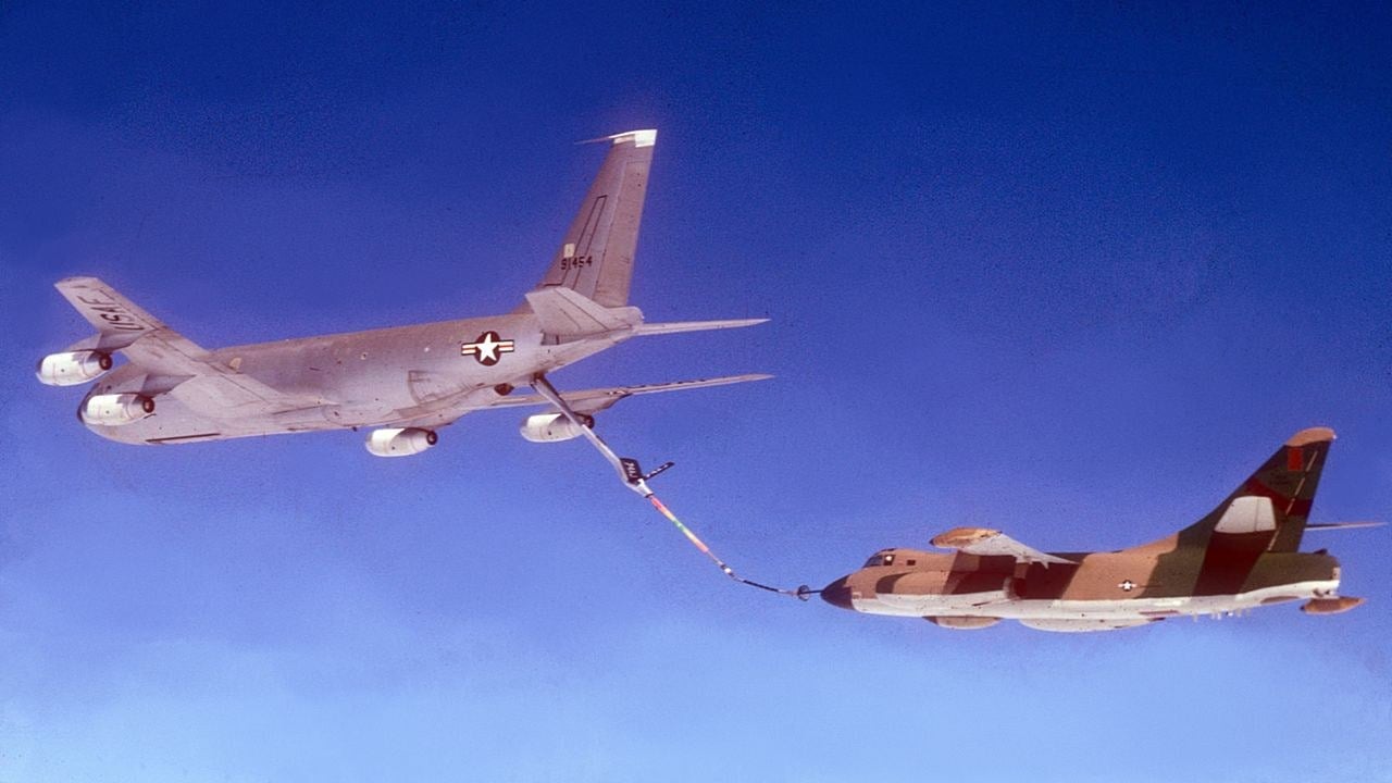 A USAF EB-66C Destroyer refuelling from a KC-135A over Southeast Asia, the same type as Bat 21
