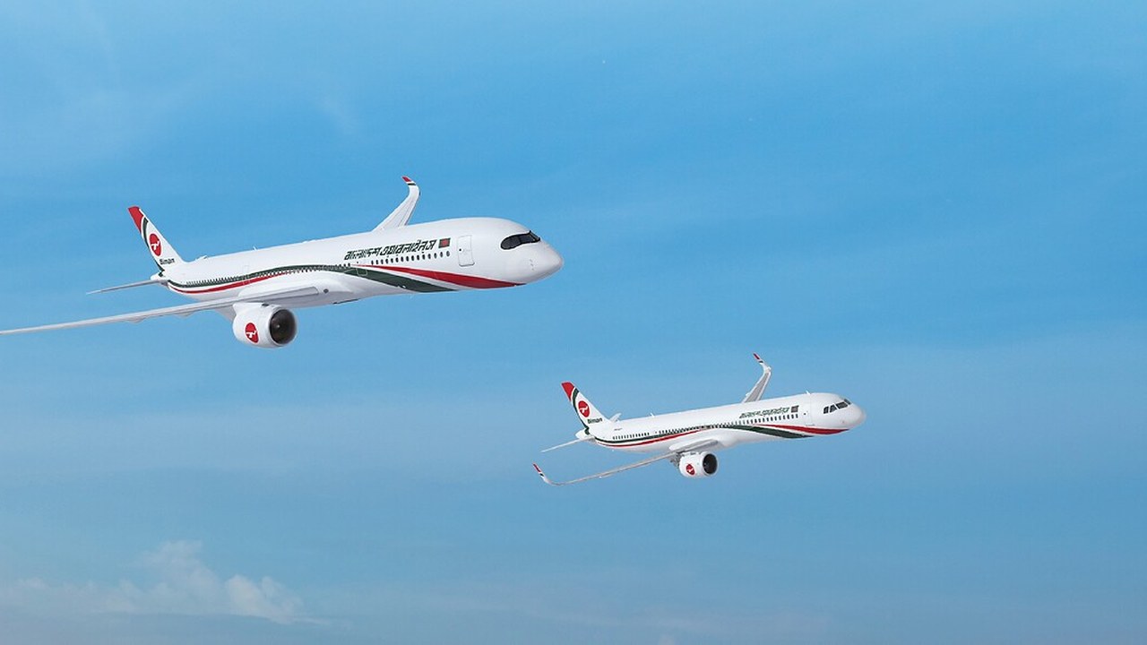Airbus image of Biman Bangladesh A350-900 and A321neo in flight