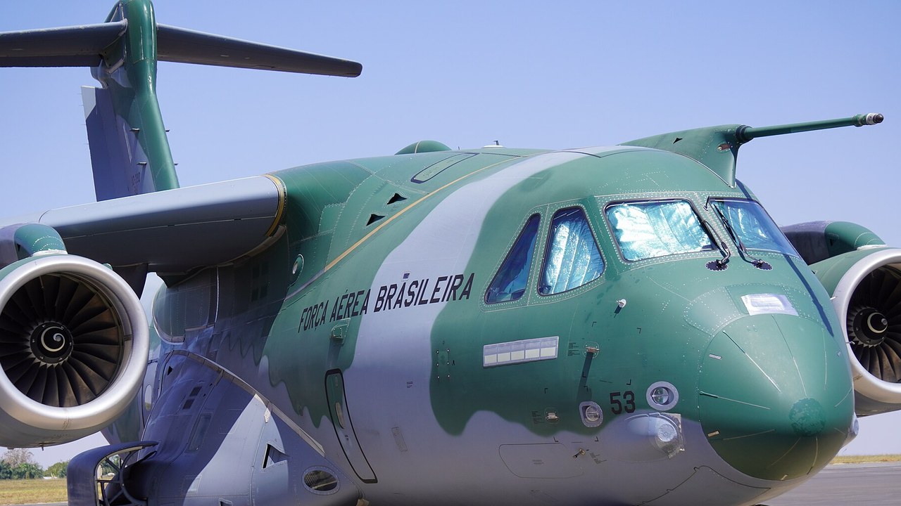 Brazilian Air Force Embraer KC-390 Millennium with nose number 53 on static display at Aero India 2023 in Bengaluru