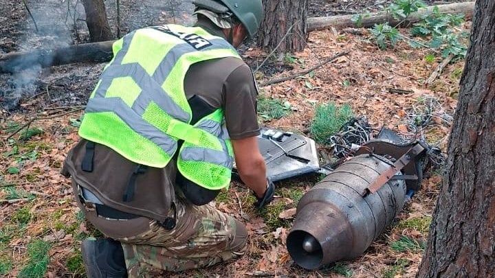Wreckage of a Russian Geran-4 jet drone in Kyiv