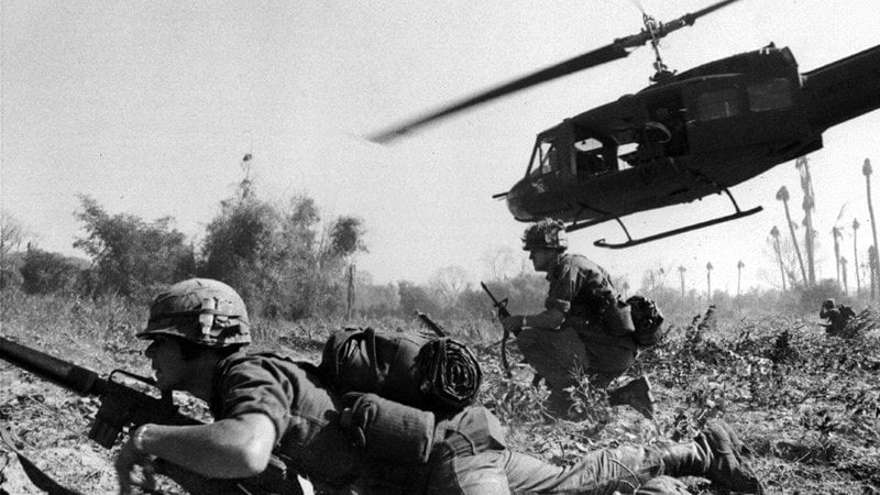 Major Bruce Crandall's UH-1D Huey at LZ X-Ray during the Battle of Ia Drang, November 1965