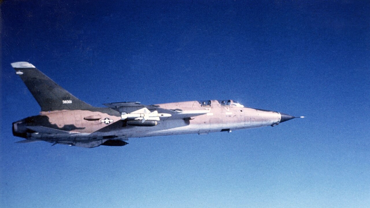 F-105F Thunderchief Wild Weasel 63-8301 in Vietnam-era camouflage, carrying Shrike missiles F-105F Thunderchief Wild Weasel 63-8301 in Vietnam-era camouflage, carrying Shrike missiles