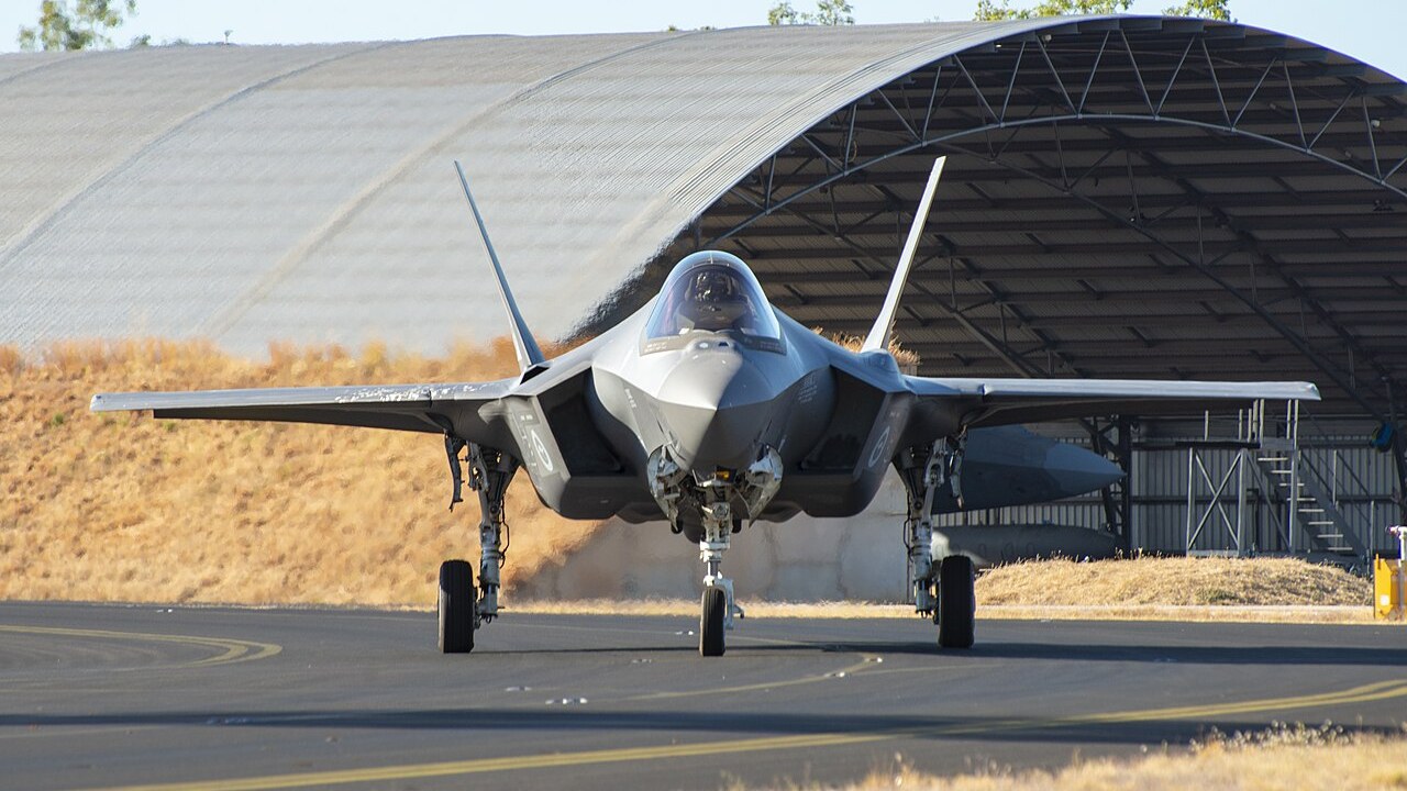 RAAF F-35A of No. 75 Squadron taxiing at RAAF Base Tindal