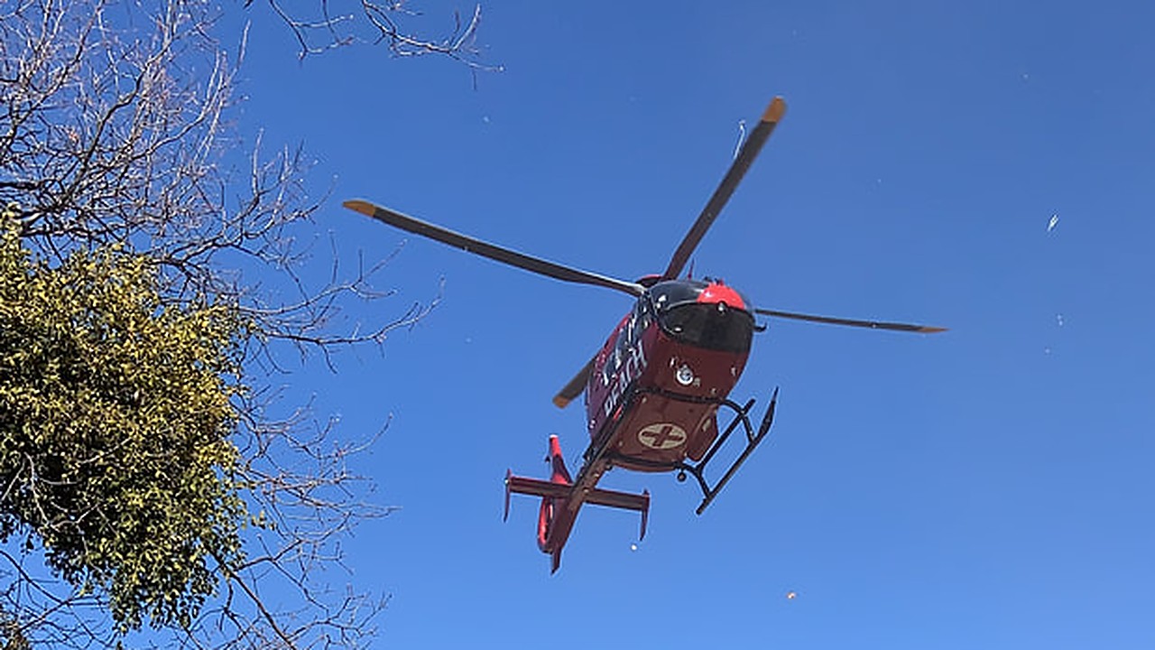A REACH Air Medical Services helicopter, same operator as the Catalina crash aircraft but not the aircraft involved, landing near Idyllwild, California