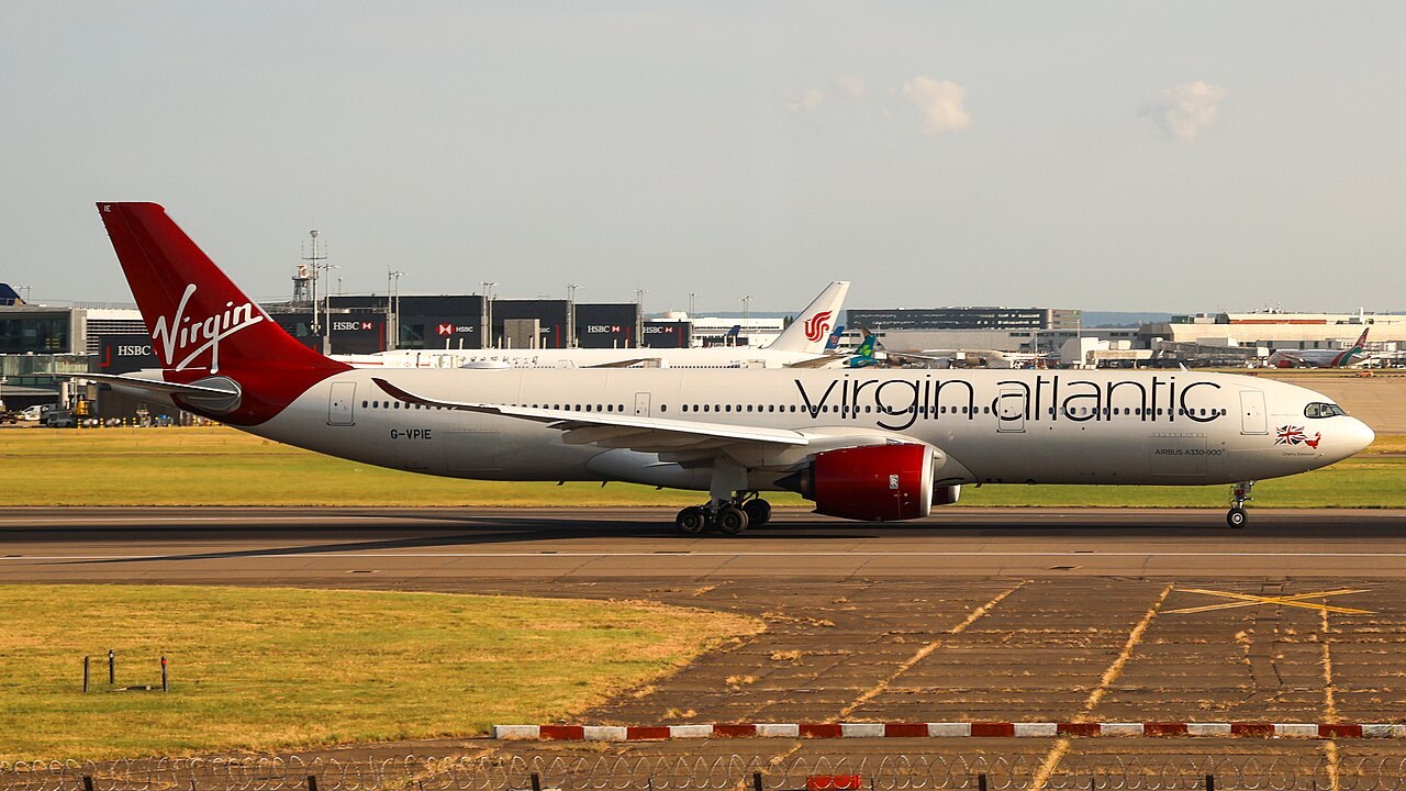 Virgin Atlantic Airbus A330-900 G-VPIE at London Heathrow, a sister aircraft of the Joan Branson tribute jet G-VLJB