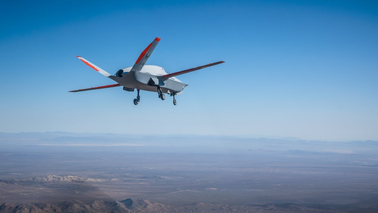 The General Atomics XQ-67A Off Board Sensing Station in flight