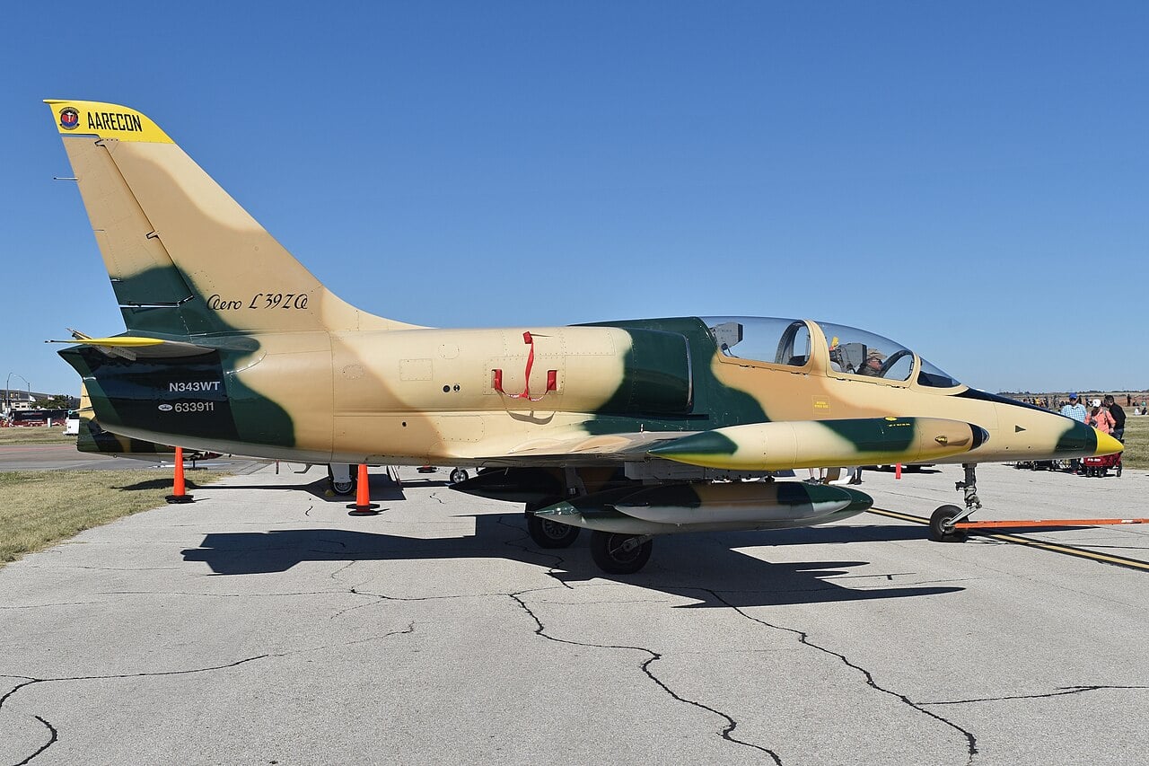An Aero L-39ZA Albatros in camouflage carrying the US civil registration N343WT