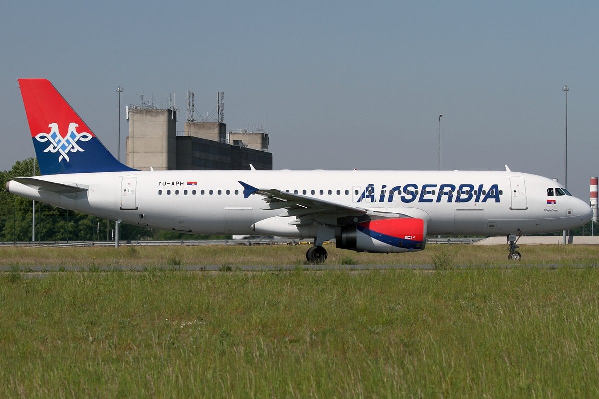 Air Serbia Airbus A320 taxiing at Paris Charles de Gaulle Airport