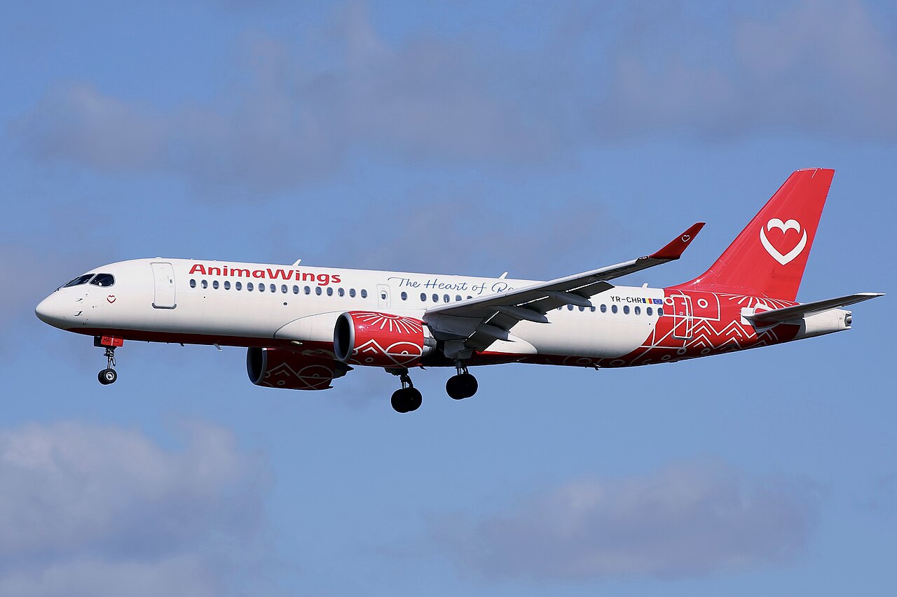 AnimaWings A220-300 YR-CHR AnimaWings Airbus A220-300 YR-CHR on approach to London Gatwick