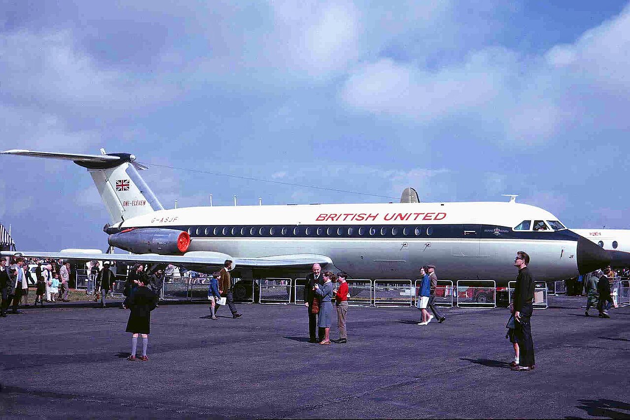 BAC One-Eleven 201 G-ASJF of British United Airways, Biggin Hill, May 1966 British United Airways BAC One-Eleven 201 G-ASJF on display at the Biggin Hill Air Fair in May 1966