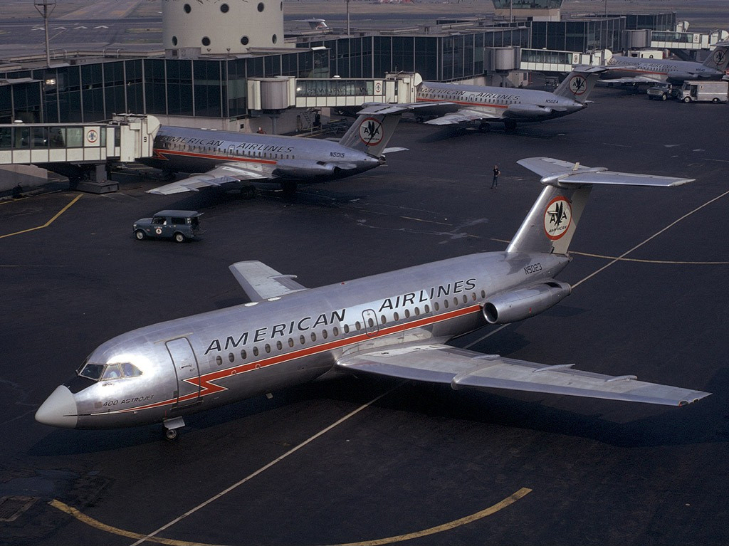 American Airlines BAC One-Eleven 401AK jets with 400 Astrojet titles parked at New York LaGuardia Airport in 1970