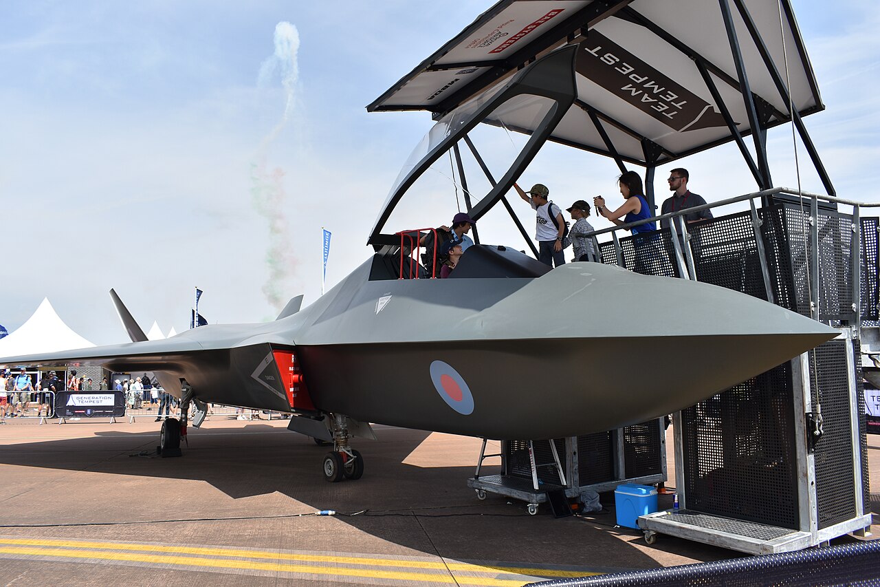 Full-size BAE Systems Tempest fighter mock-up with RAF roundel on display at the Royal International Air Tattoo 2022