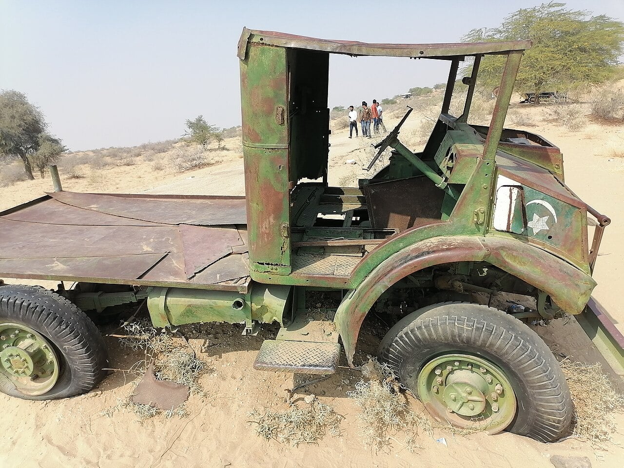 Wreck of a Pakistani army truck preserved in the sand at Longewala
