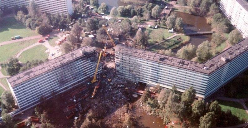 Aerial view of the Bijlmermeer flats destroyed by the El Al 747 crash in 1992