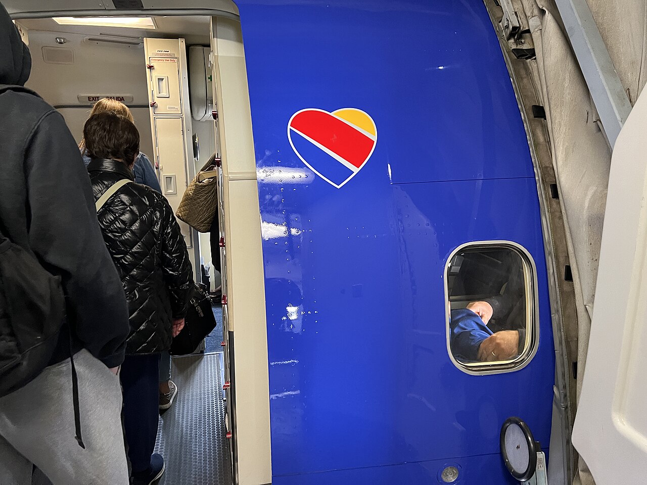 Passengers boarding a Southwest Airlines Boeing 737-700