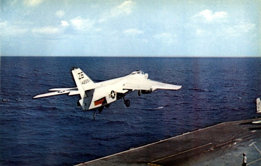 US Navy A-3B Skywarrior taking off again after a bolter on USS Ticonderoga in 1963