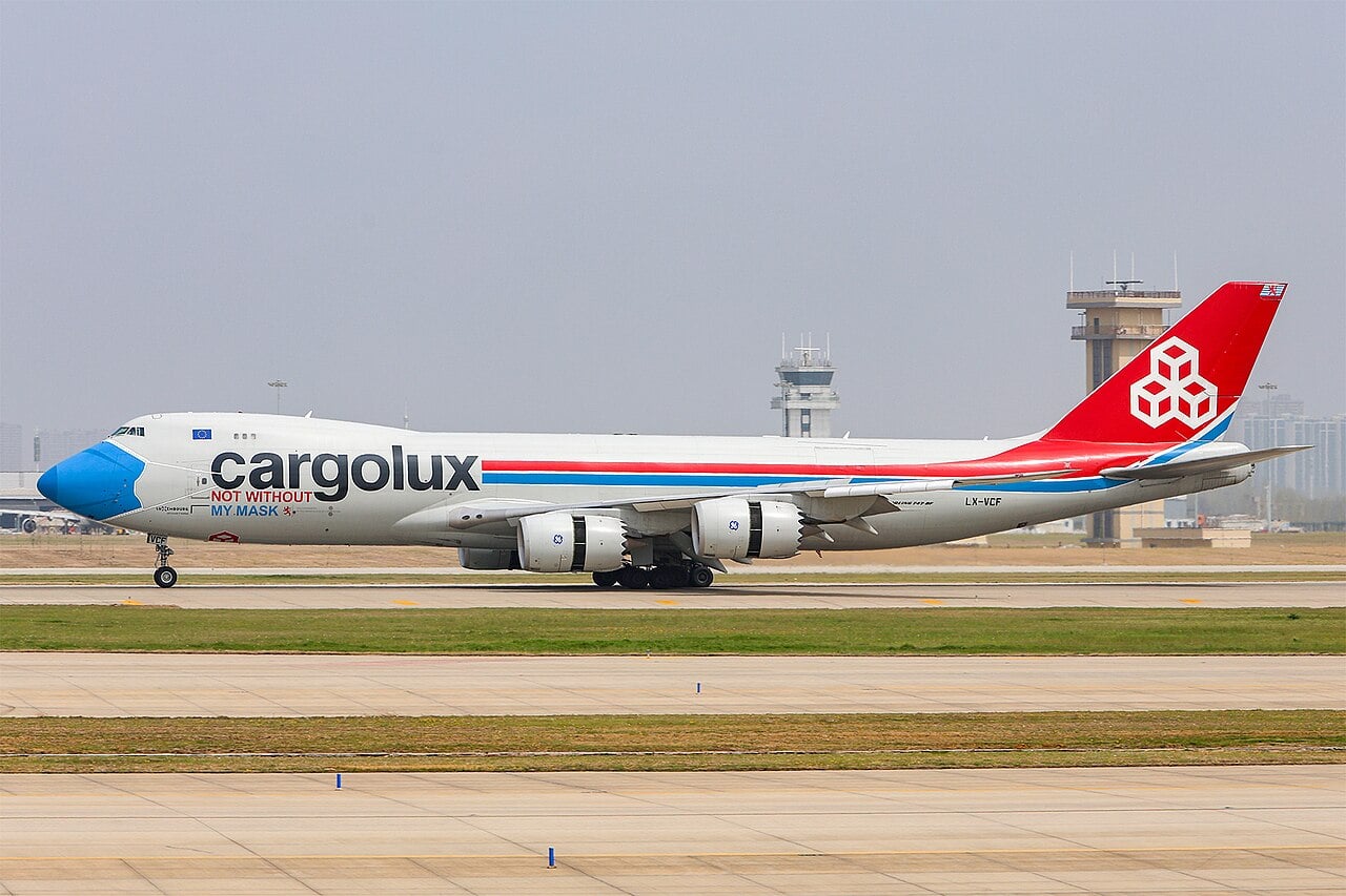 Cargolux Boeing 747-8F LX-VCF Cargolux Boeing 747-8F freighter LX-VCF in Not Without My Mask livery on the runway