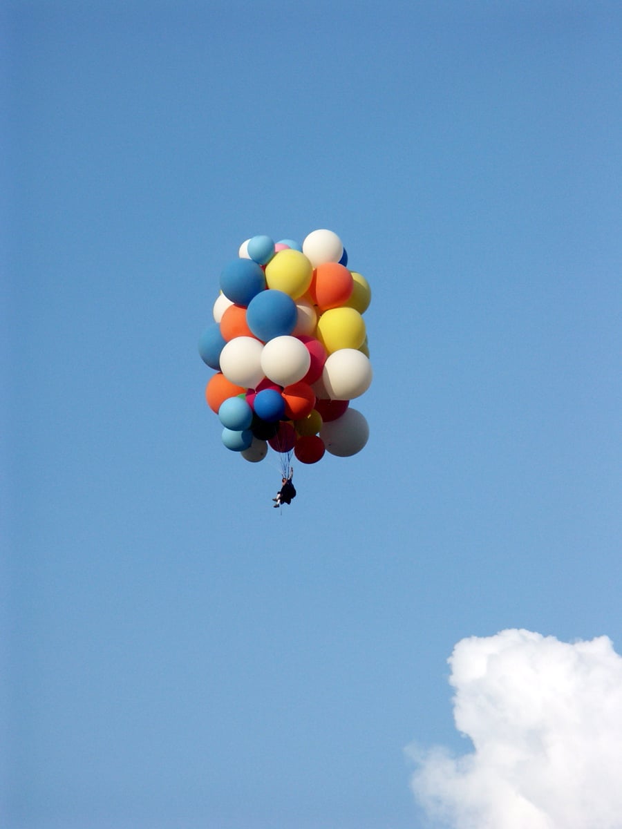 Minolta DSC A cluster balloon flight using many small helium balloons