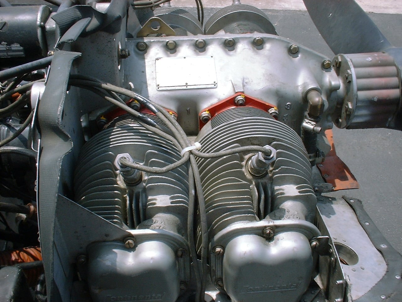 A Continental O-200 engine installed in Cessna N4008V at Corona Municipal Airport