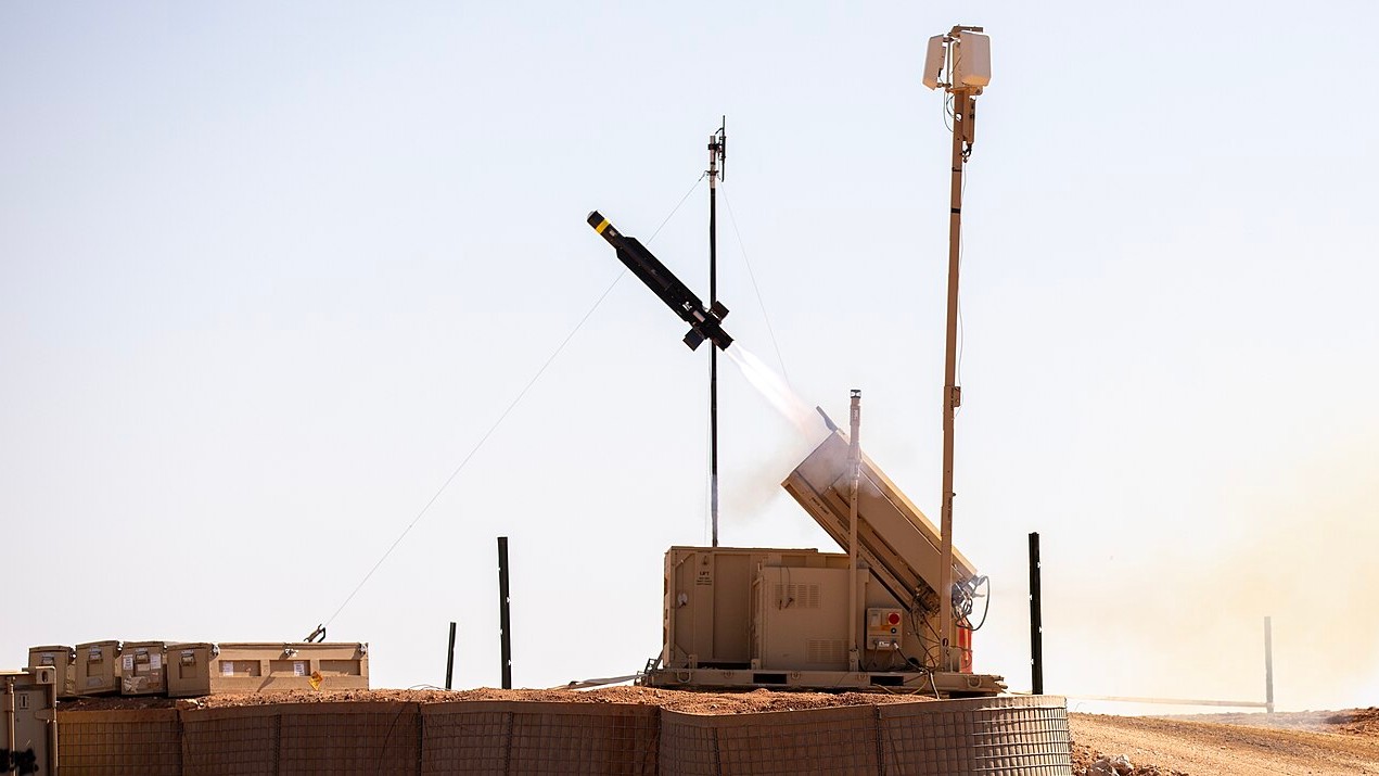 A Coyote counter-drone interceptor launches during a base defence exercise at Al-Tanf Garrison