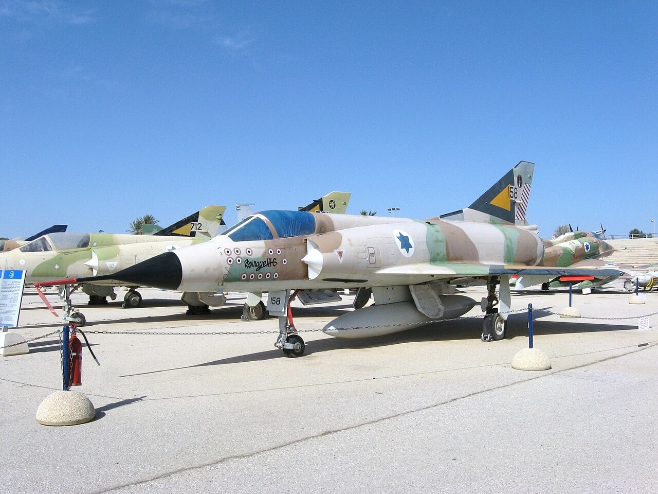 Israeli Air Force Mirage III in desert camouflage at the Hatzerim museum
