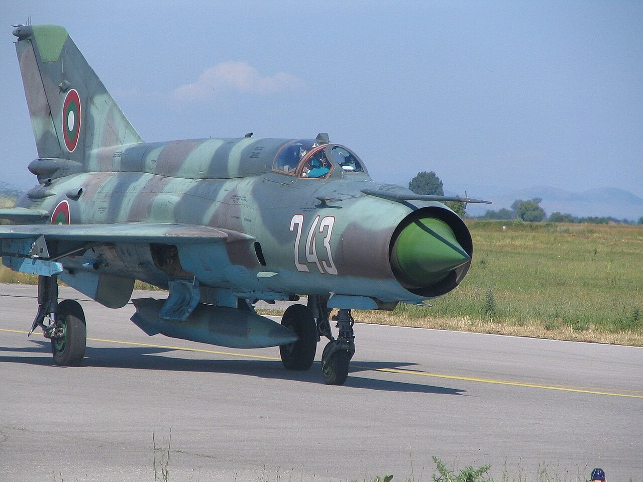 Bulgarian Air Force MiG-21bis tailed delta fighter taxiing