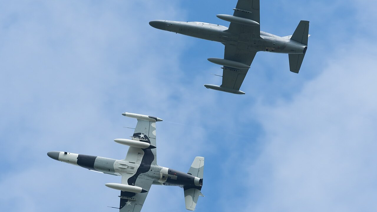 Two Draken International L-159 aggressor jets at Leeuwarden in June 2017