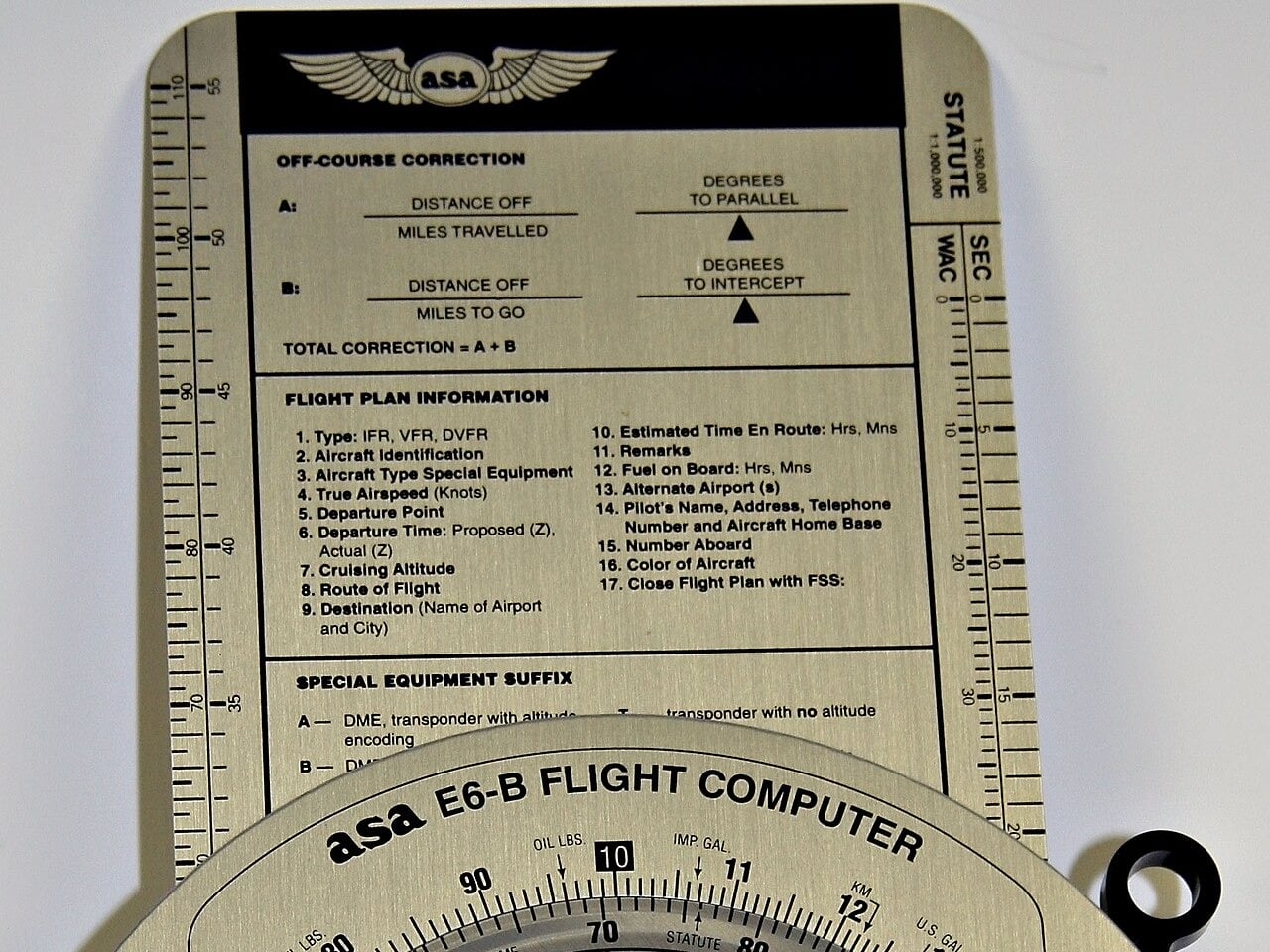 The off-course correction panel printed on the back of an ASA E6-B flight computer