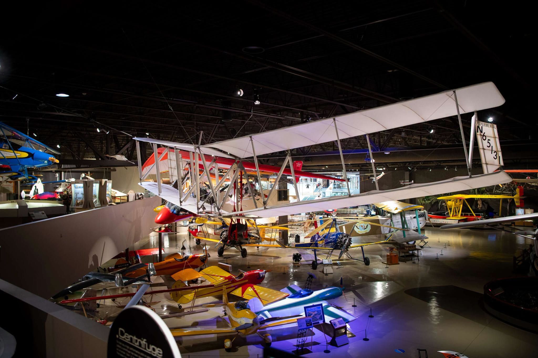 John Moody's Icarus II biplane hang glider hanging in the EAA Aviation Museum in Oshkosh