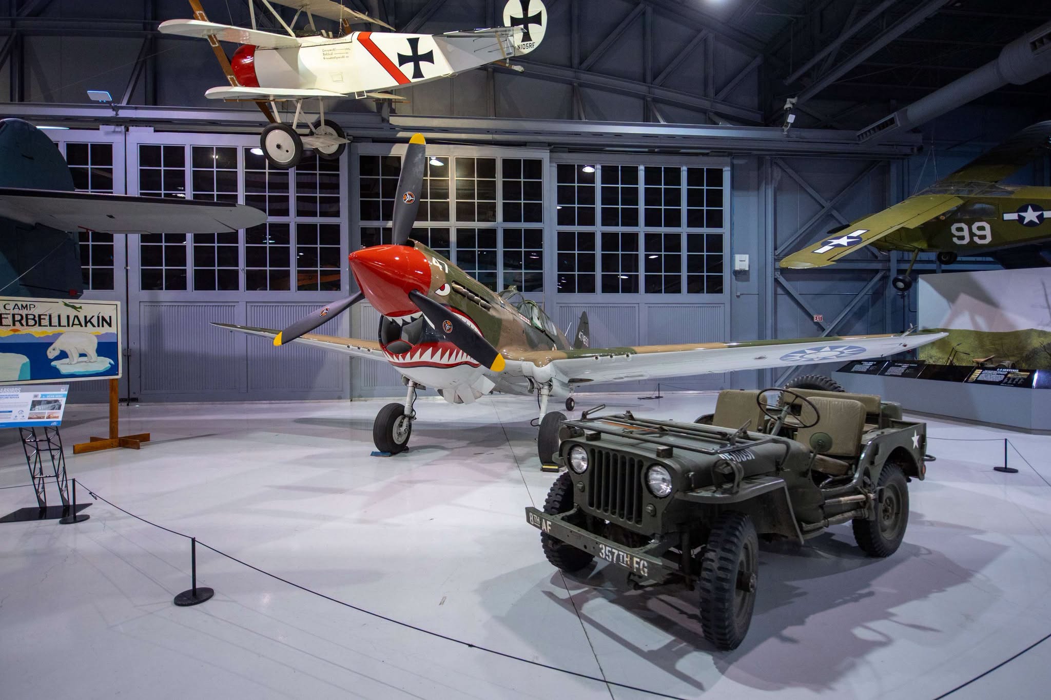 Shark-mouthed Curtiss P-40 Warhawk on loan from the Frasca Collection on display in the EAA Aviation Museum