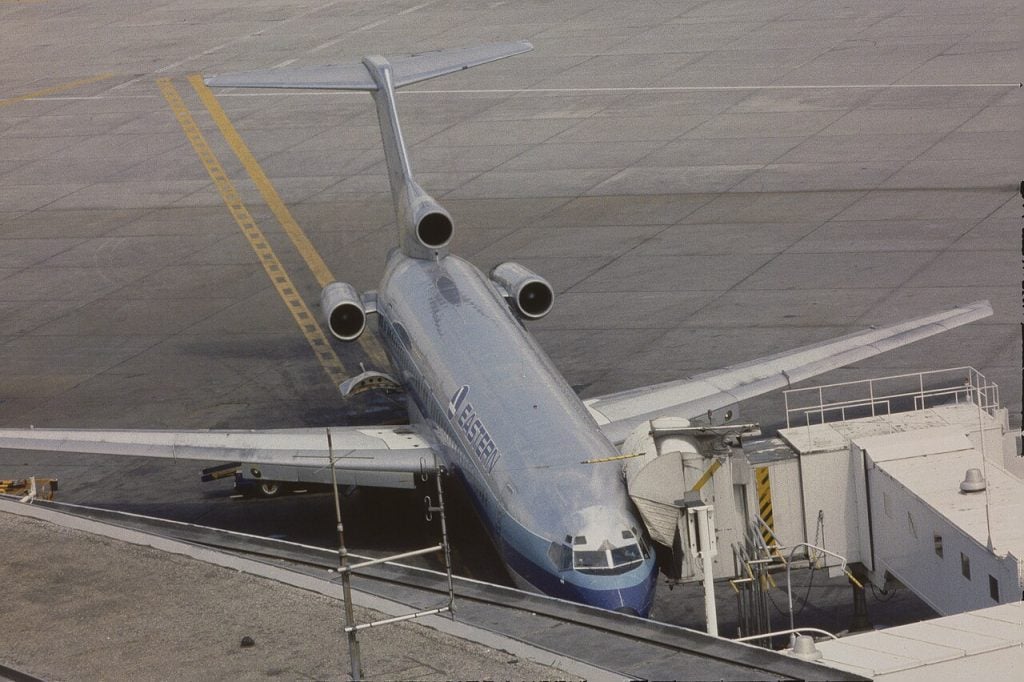 Eastern Air Lines Boeing 727-225 in silver livery at Toronto, 1984