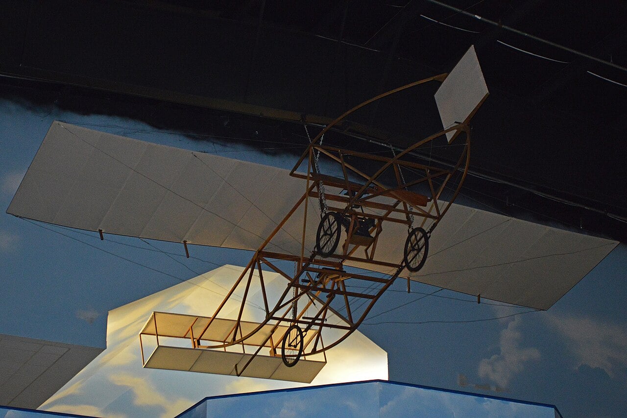 Replica of Ben Epps’s 1912 monoplane Replica of Ben T. Epps's 1912 monoplane hanging in the Century of Flight hangar at the Museum of Aviation, Warner Robins