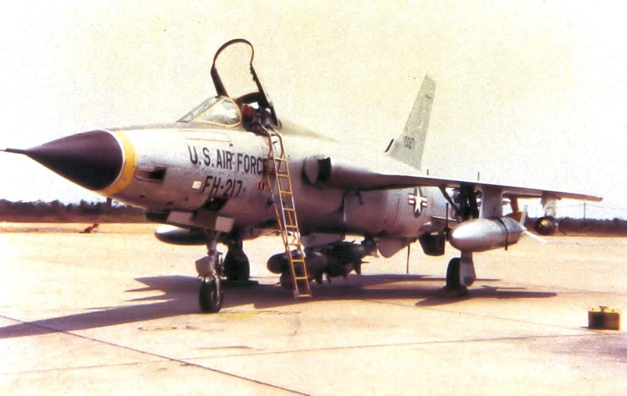 Republic F-105D Thunderchief serial 61-0217 parked on a ramp in 1965