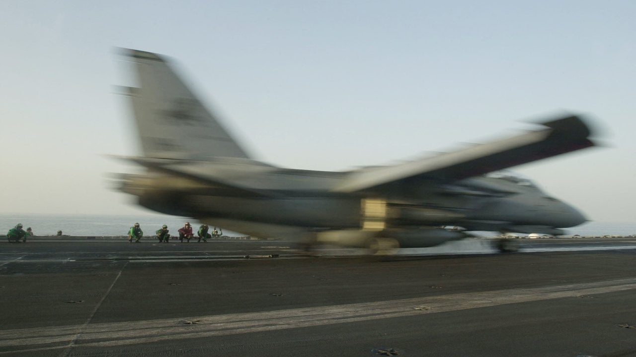 F-14D Tomcat of VF-213 launching from USS Carl Vinson in October 2001
