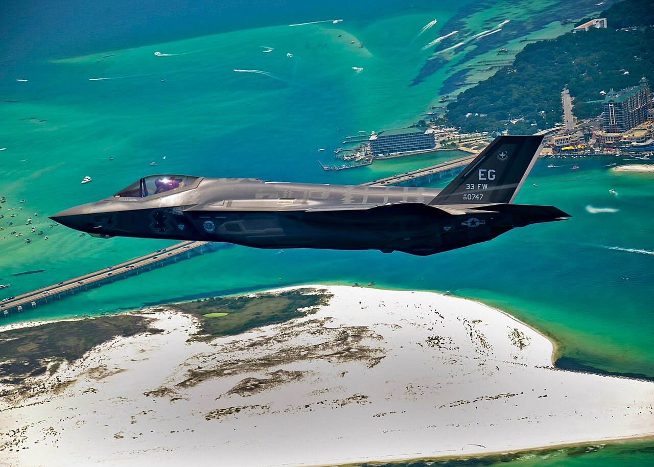 F-35A of the 33rd Fighter Wing flying over the Florida coast