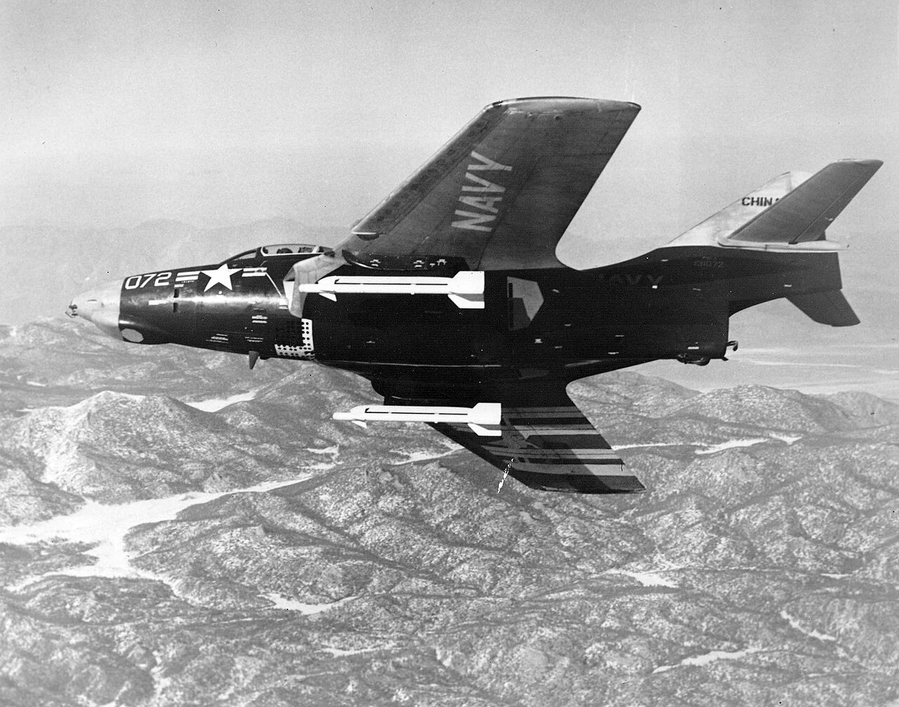 F9F-8 Cougar with Sidewinder missiles in 1956