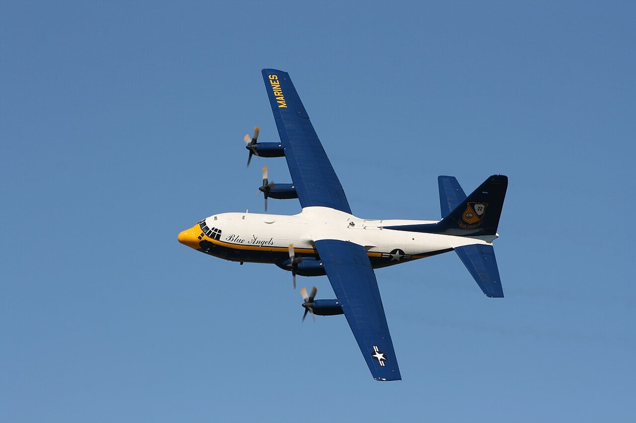Blue Angels C-130T Fat Albert in flight at the NAS Jacksonville Air Show in 2008