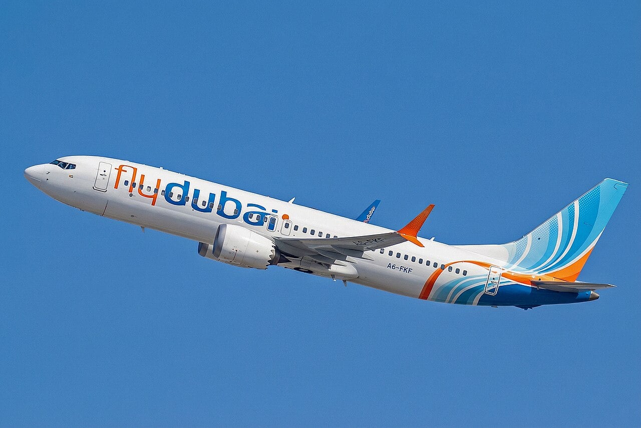 flydubai Boeing 737 MAX 8 A6-FKF flydubai Boeing 737 MAX 8 registered A6-FKF climbing out of Dubai