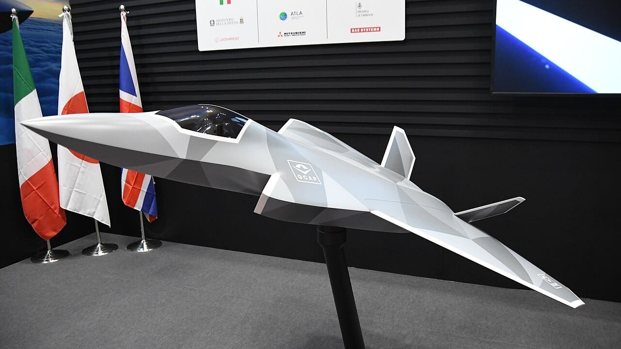 A model of the GCAP sixth-generation fighter concept on display in Tokyo