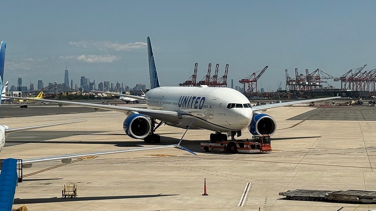 United Airlines aircraft taxiing at Newark Liberty International Airport