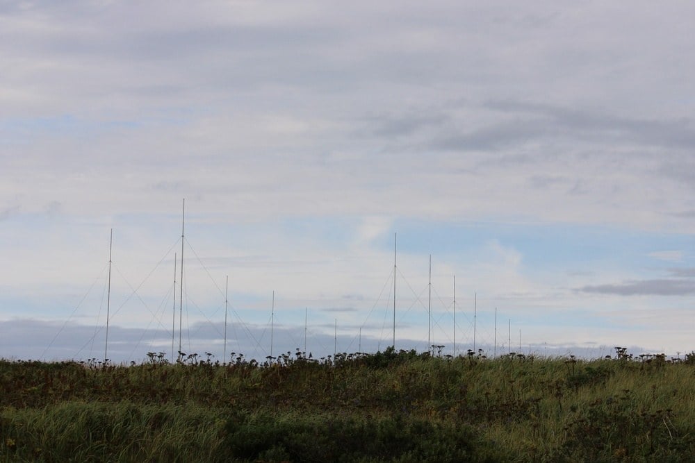 MITRE 16-element high-frequency receive antenna array at Cold Bay, Alaska, used in the HAARP over-the-horizon radar experiment
