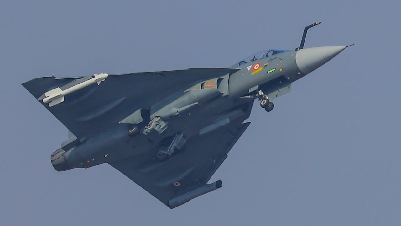 HAL Tejas Mk1A at Aero India 2025 HAL Tejas Mk1A fighter in flight at Aero India 2025