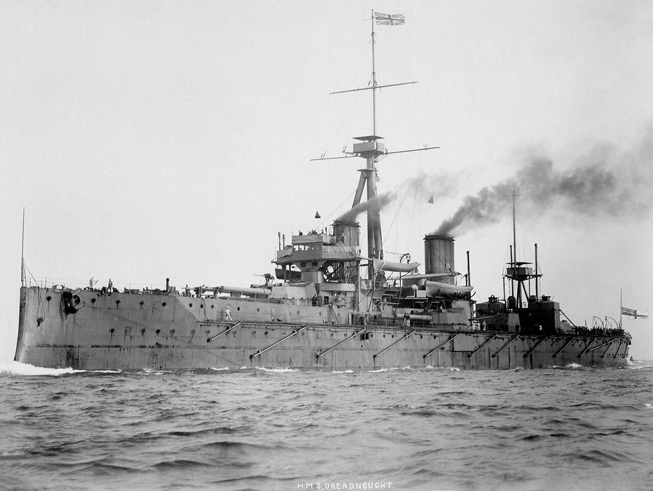 HMS Dreadnought underway around 1906 to 1907